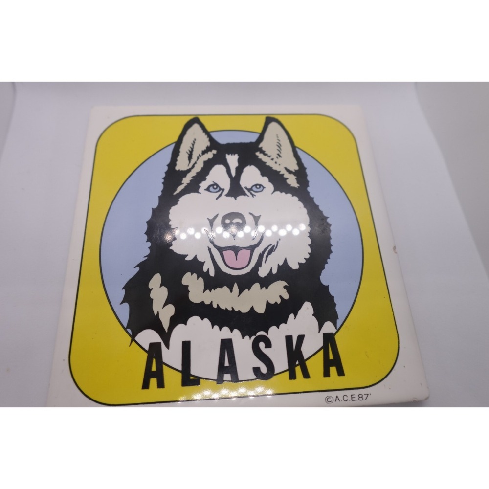 SOUVENIR ALASKA HUSKY DOG DECORATIVE CERAMIC WALL PLAQUE‎ HOT PLATE TRIVET